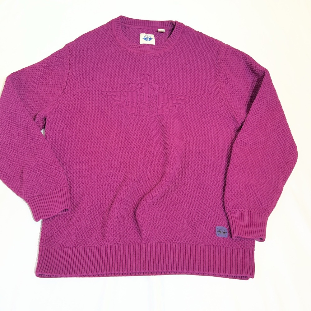 Dockers Textured Knit Sweater Medium Magenta Crewneck Logo